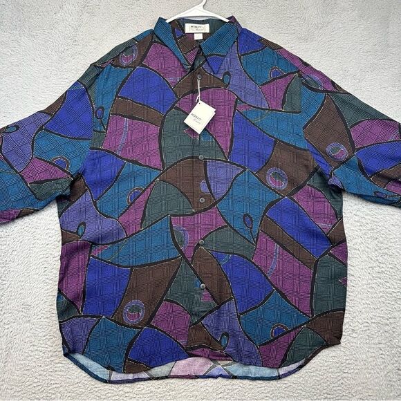 Mondo‎ Di Marco Shirt Mens 1X Big Colorful Abstract Disco Funky Rayon Italy NEW - Picture 2 of 16